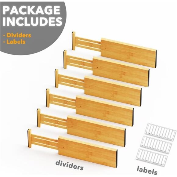 Bamboo Drawer Dividers 6 Pack Adjustable Expandable Dresser Organizer for Clothe - Picture 7 of 8